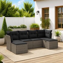 Grey Outdoor Garden Sofa Set 6 Piece Poly Rattan Modular Patio Furniture with