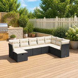 Garden Sofa Set 8 Piece Outdoor Furniture Patio Black Poly Rattan Modular