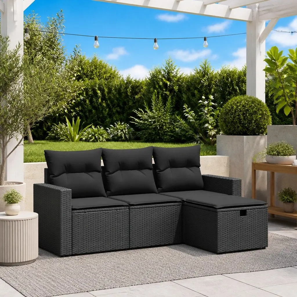 4 Piece Garden Sofa Set with Cushions Black Outdoor Patio Furniture Modular