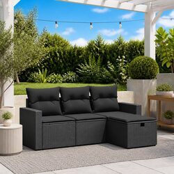 4 Piece Garden Sofa Set with Cushions Black Outdoor Patio Furniture Modular
