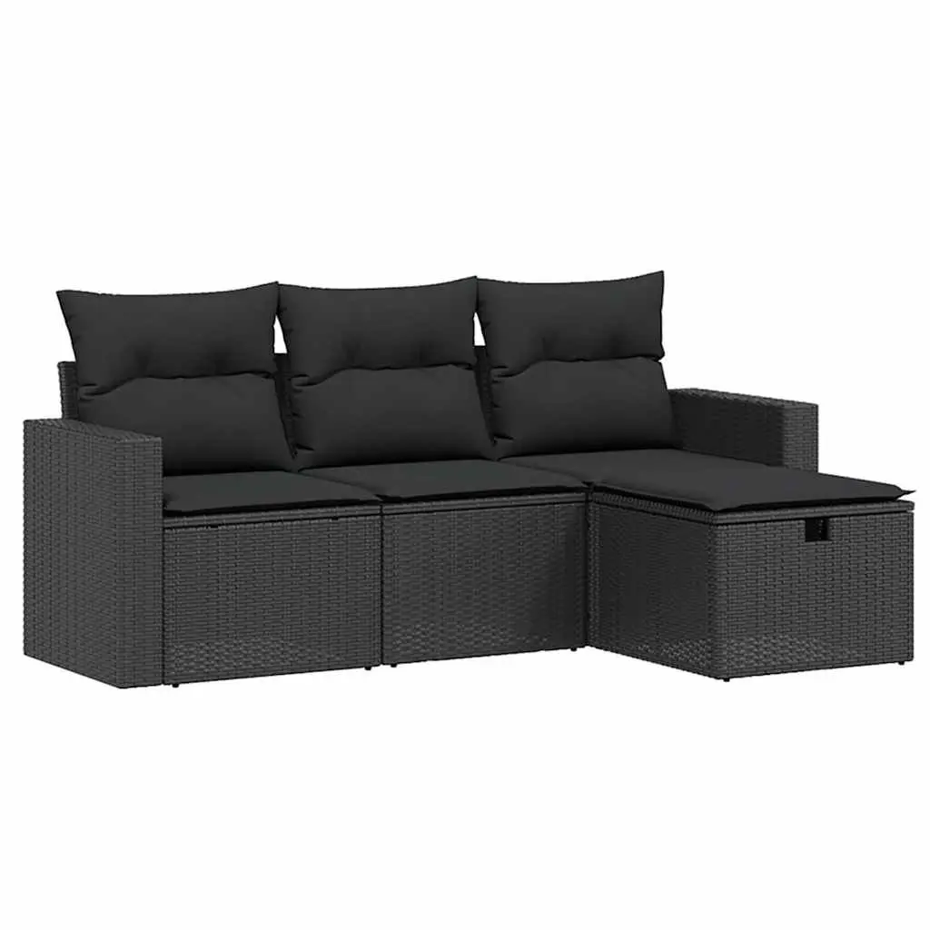 4 Piece Garden Sofa Set with Cushions Black Outdoor Patio Furniture Modular
