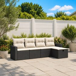 Garden Sofa Set 5 Piece Outdoor Furniture Patio Seating Black with Cushions