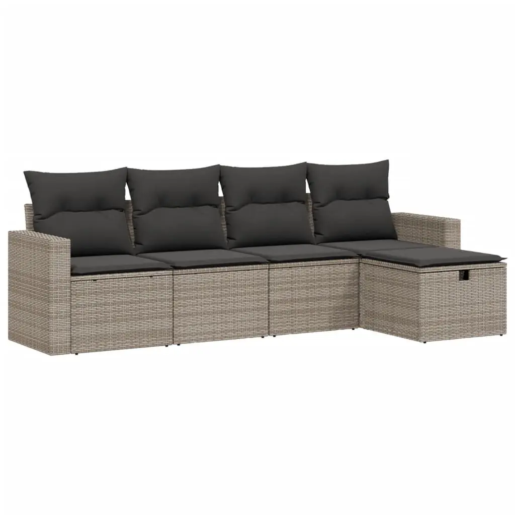 5 Piece Garden Sofa Set Grey Poly Rattan Outdoor Furniture with Cushions