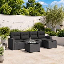 Garden Sofa Set 6 Piece Outdoor Furniture Patio Black Rattan with Cushions Table
