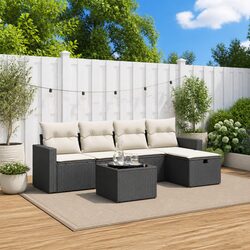 Garden Sofa Set 6 Piece Outdoor Furniture Black Poly Rattan Patio Sectional
