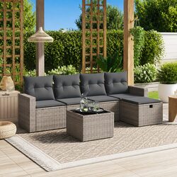Garden Sofa Set 6 Piece Grey Poly Rattan Outdoor Furniture Patio Lounge with