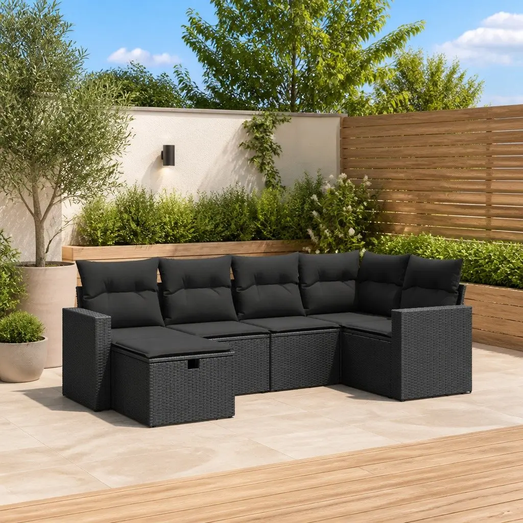 6 Piece Garden Sofa Set with Cushions Black Outdoor Furniture Patio Reclining