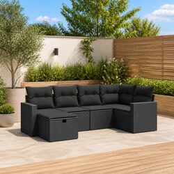 6 Piece Garden Sofa Set with Cushions Black Outdoor Furniture Patio Reclining