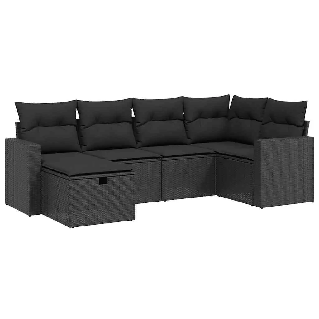 6 Piece Garden Sofa Set with Cushions Black Outdoor Furniture Patio Reclining