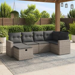 Garden Sofa Set 6 Piece Outdoor Furniture Patio Lounge Grey with Cushions