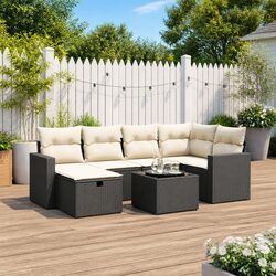 7 Piece Garden Sofa Set Black Poly Rattan Outdoor Furniture Patio Seating