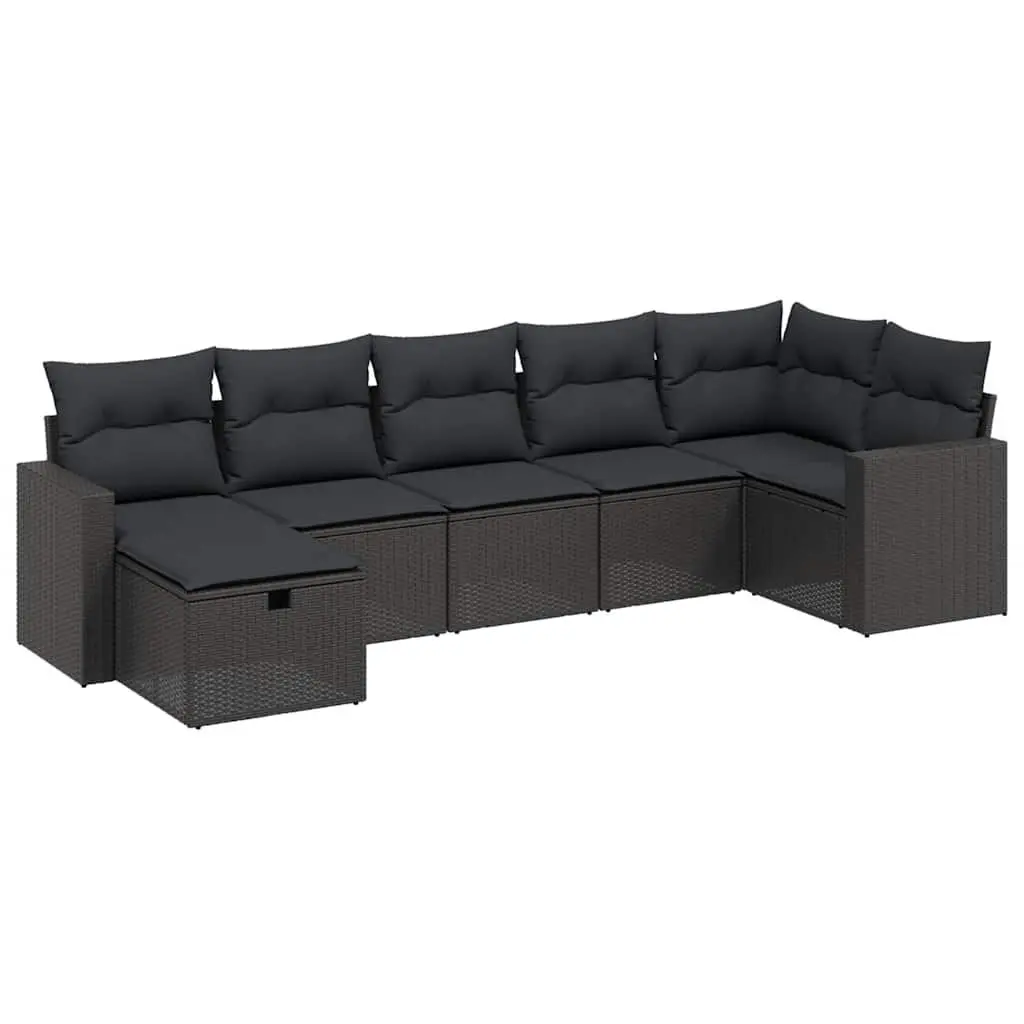 7 Piece Garden Sofa Set Outdoor Patio Furniture Black Poly Rattan with Cushions