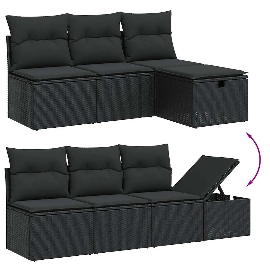 7 Piece Garden Sofa Set Outdoor Patio Furniture Black Poly Rattan with Cushions