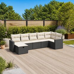 7 Piece Garden Sofa Set Outdoor Patio Furniture with Cushions Black Poly Rattan