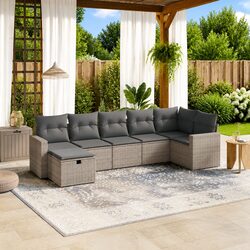 7 Piece Garden Sofa Set with Cushions Grey Outdoor Patio Furniture Modular