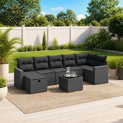 Garden Sofa Set 8 Piece Outdoor Furniture Patio Lounge Black Poly Rattan with