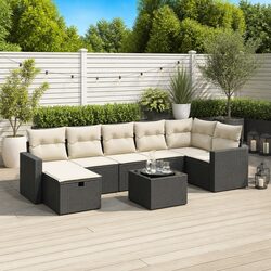 Garden Sofa Set 8 Piece Outdoor Furniture Patio Black Poly Rattan Modular