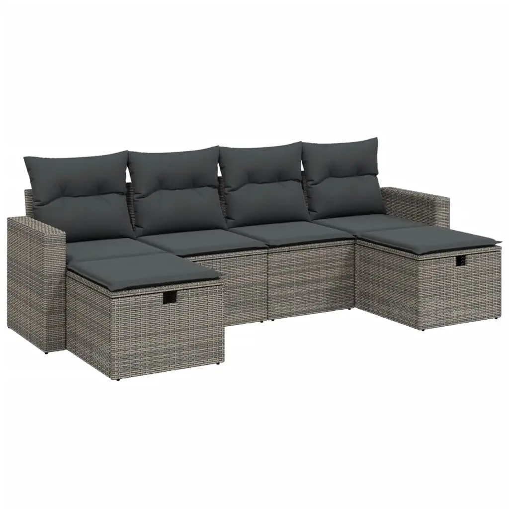 6 Piece Garden Sofa Set Grey Outdoor Furniture Patio Lounge Suite with Cushions