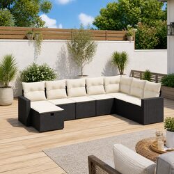 8 Piece Outdoor Garden Sofa Set with Cushions Black Poly Rattan Patio Furniture