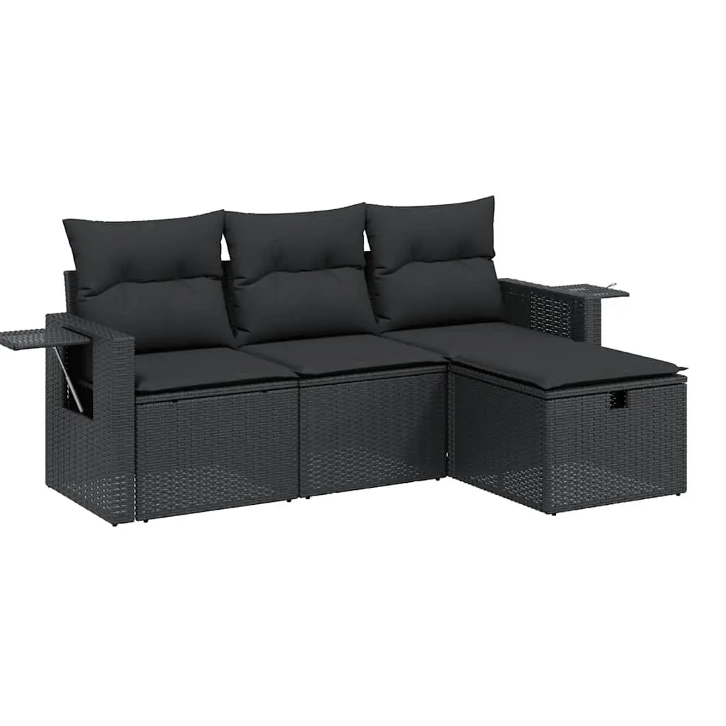 4 Piece Outdoor Garden Sofa Set with Cushions Black Poly Rattan Modular