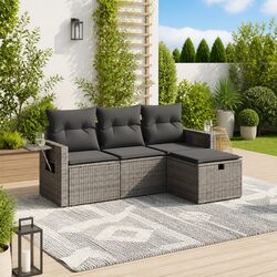 4 Piece Garden Sofa Set with Cushions Grey Outdoor Patio Furniture Modular