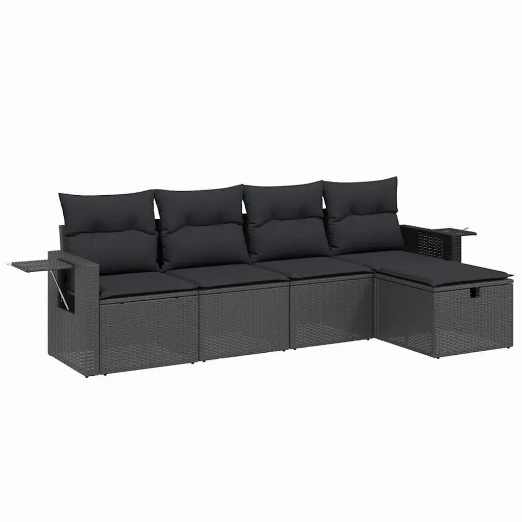 5 Piece Garden Sofa Set Outdoor Furniture Patio Sectional Black Cushions