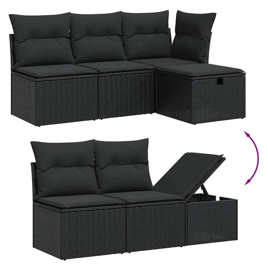5 Piece Garden Sofa Set Outdoor Furniture Patio Sectional Black Cushions