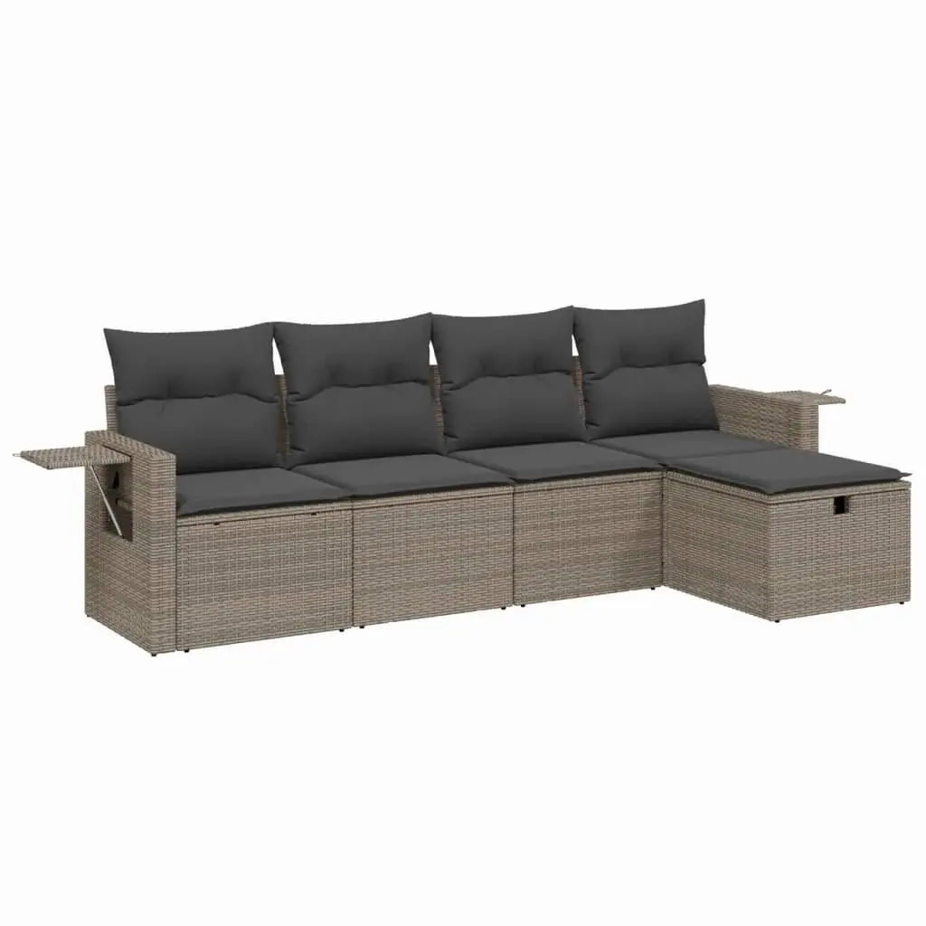 5 Piece Garden Sofa Set with Cushions Grey Outdoor Furniture Patio Rattan