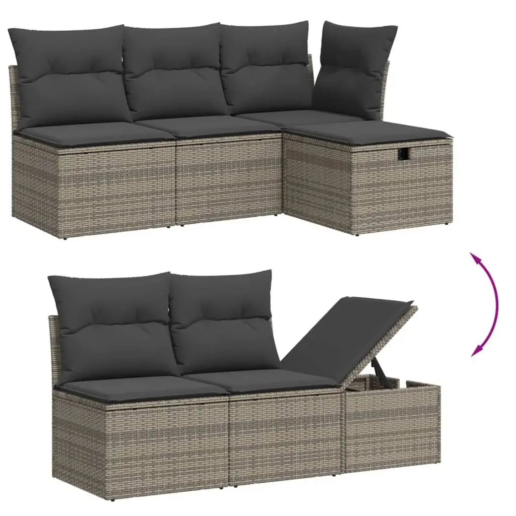 5 Piece Garden Sofa Set with Cushions Grey Outdoor Furniture Patio Rattan