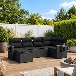 Garden Sofa Set 6 Piece Outdoor Furniture Patio Black with Cushions Modular