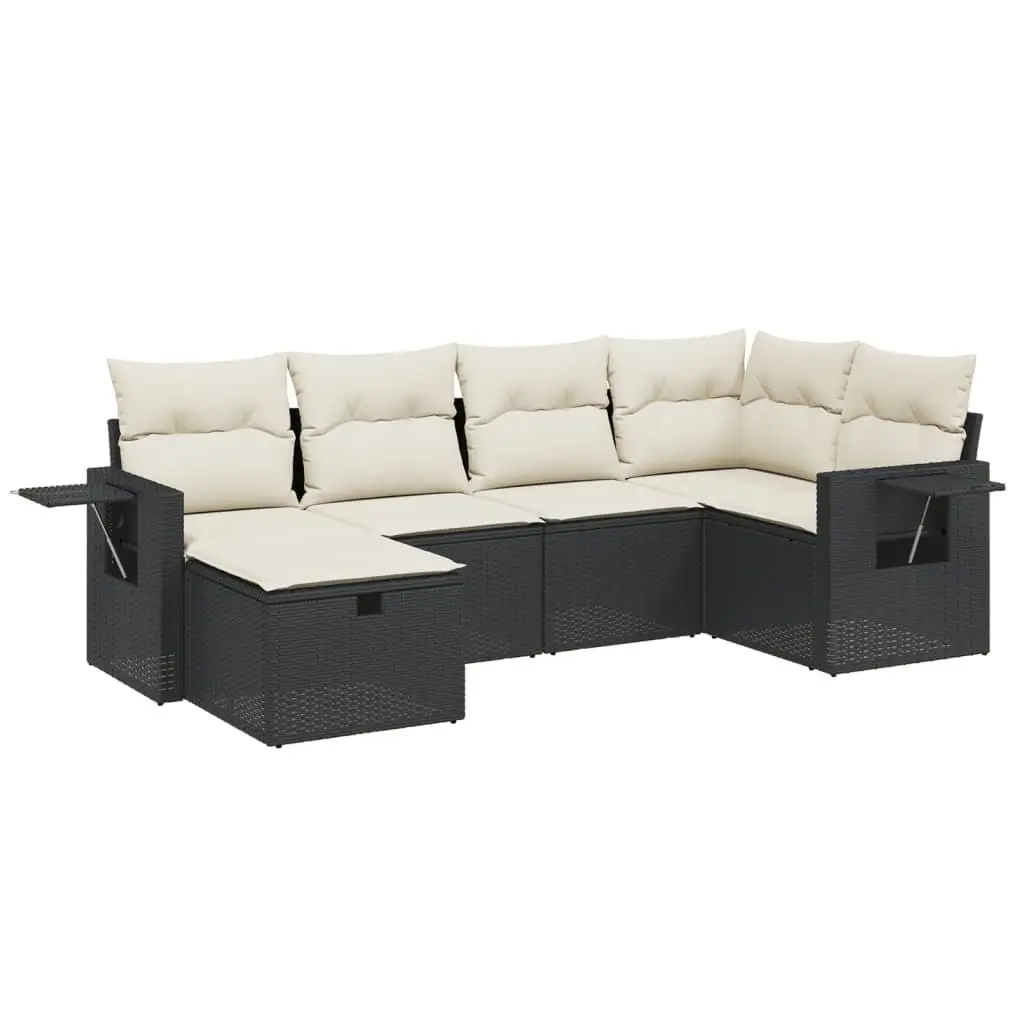 6 Piece Outdoor Garden Sofa Set with Cushions Black Poly Rattan Patio Furniture