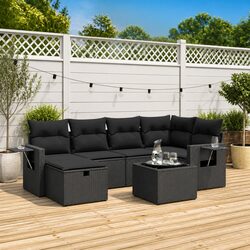 Garden Sofa Set 7 Piece Outdoor Furniture Black Poly Rattan Patio Sectional