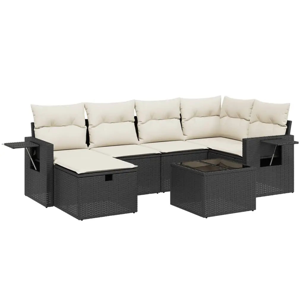 7 Piece Garden Sofa Set Outdoor Furniture Patio Sectional Black Poly Rattan