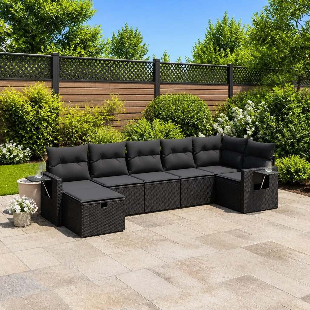 7 Piece Outdoor Garden Sofa Set Patio Furniture with Cushions Black Modular