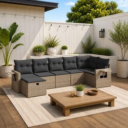 7 Piece Garden Sofa Set with Cushions Grey Outdoor Patio Furniture Modular
