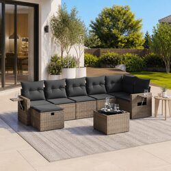 Garden Sofa Set 8 Piece Outdoor Furniture Patio Sectional Grey Cushions Table