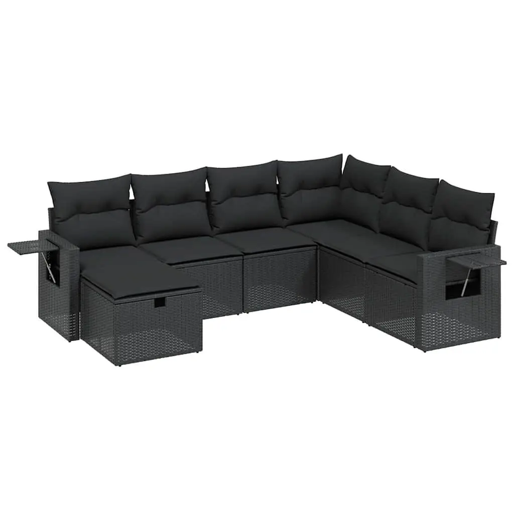 7 Piece Garden Sofa Set Outdoor Patio Furniture Black Poly Rattan with Cushions