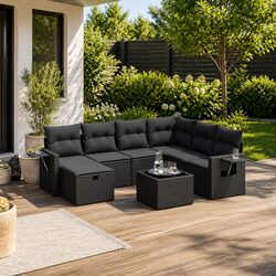 Garden Sofa Set 8 Piece Outdoor Furniture Patio Black Poly Rattan with Cushions