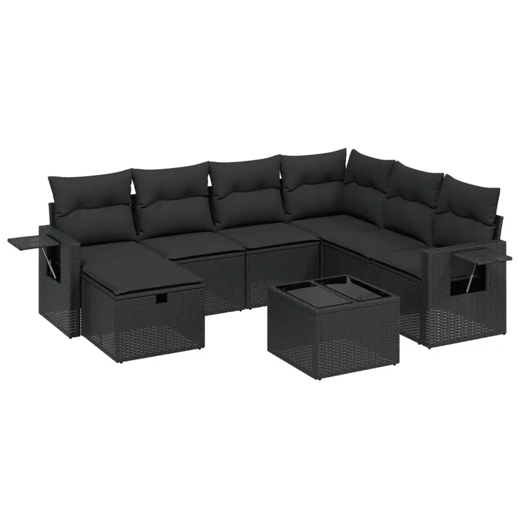 Garden Sofa Set 8 Piece Outdoor Furniture Black Poly Rattan with Cushions