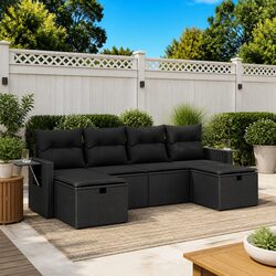 Garden Sofa Set 6 Piece Outdoor Furniture Patio Seating Black Poly Rattan