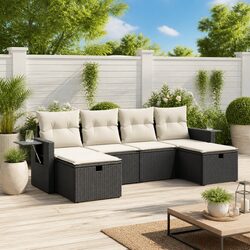 Garden Sofa Set 6 Piece Outdoor Patio Furniture Black Poly Rattan Modular with