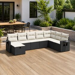 Garden Sofa Set 8 Piece Outdoor Furniture Black Poly Rattan Modular Patio