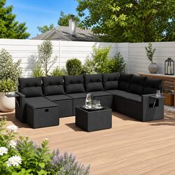 Garden Sofa Set 9 Piece Outdoor Furniture Patio Sectional with Cushions Black
