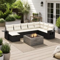 Garden Sofa Set 9 Piece Outdoor Furniture Black Poly Rattan Patio Modular