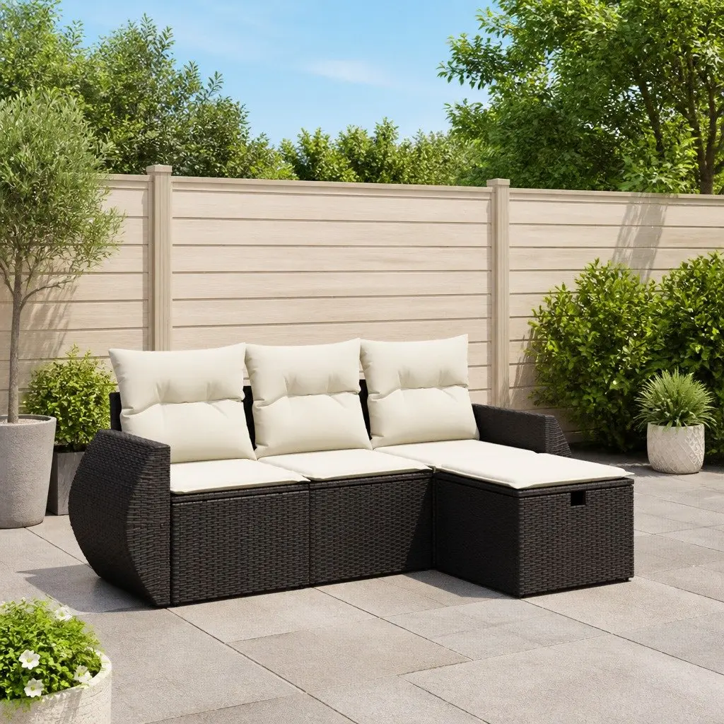 4 Piece Outdoor Garden Sofa Set Patio Furniture with Cushions Black Rattan