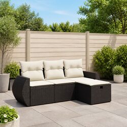 4 Piece Outdoor Garden Sofa Set Patio Furniture with Cushions Black Rattan
