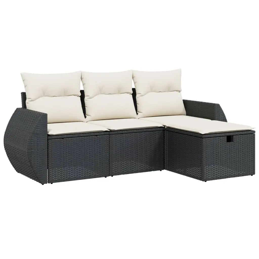 4 Piece Outdoor Garden Sofa Set Patio Furniture with Cushions Black Rattan