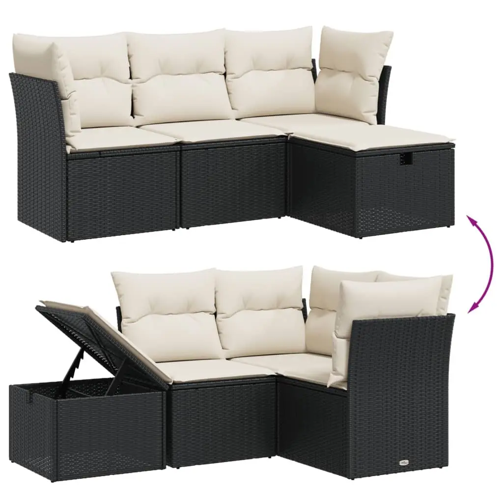 4 Piece Outdoor Garden Sofa Set Patio Furniture with Cushions Black Rattan
