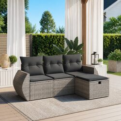 4 Piece Garden Sofa Set Outdoor Furniture Grey Rattan Cushions Patio Lounge