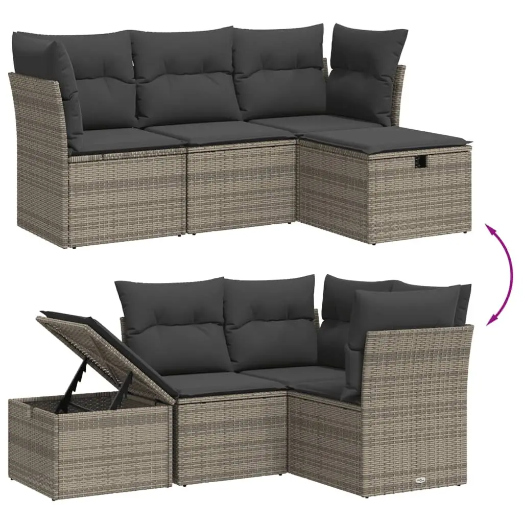 4 Piece Garden Sofa Set Outdoor Furniture Grey Rattan Cushions Patio Lounge